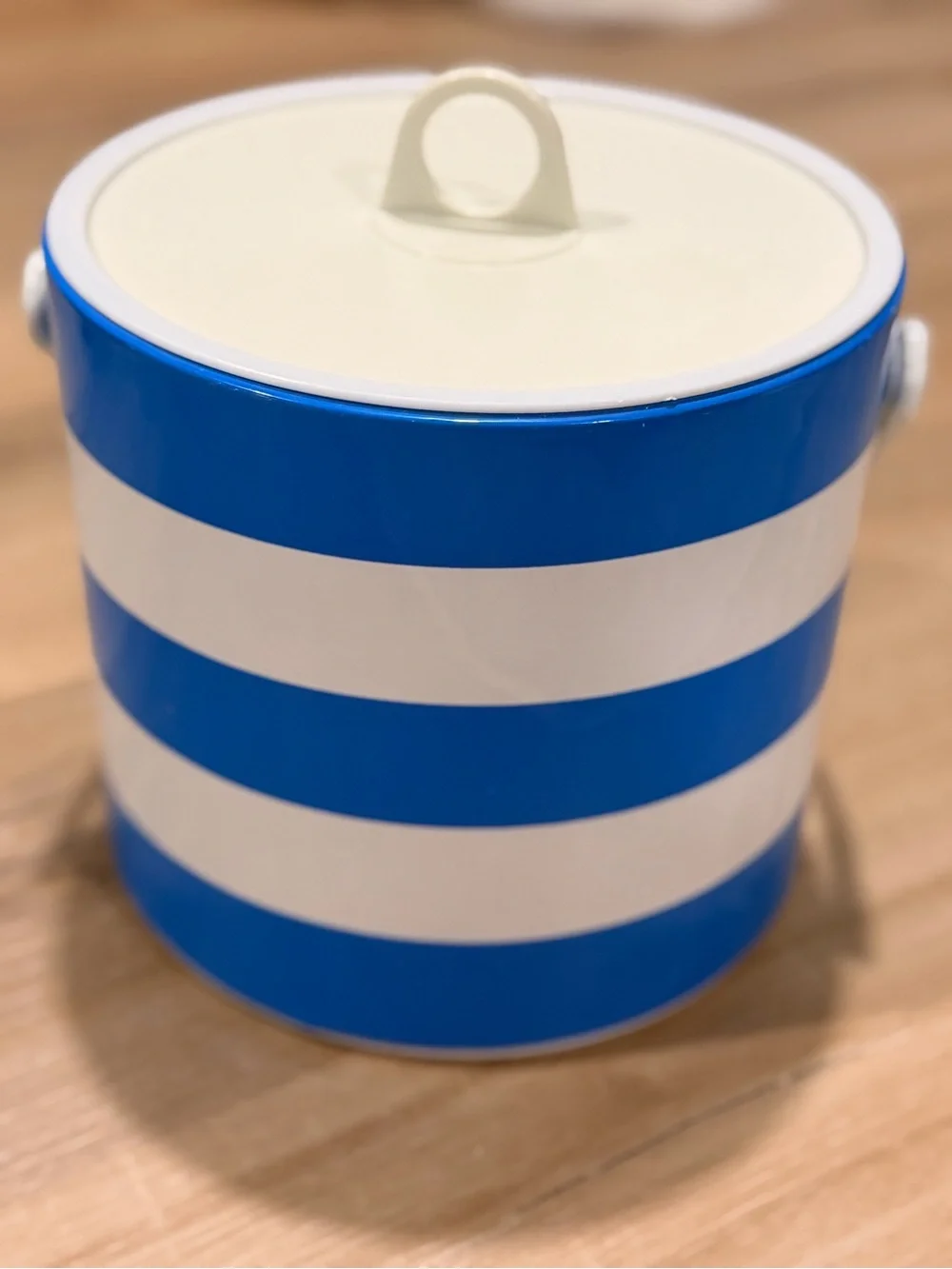 Blue and White Striped Insulated Ice Bucket with Handle